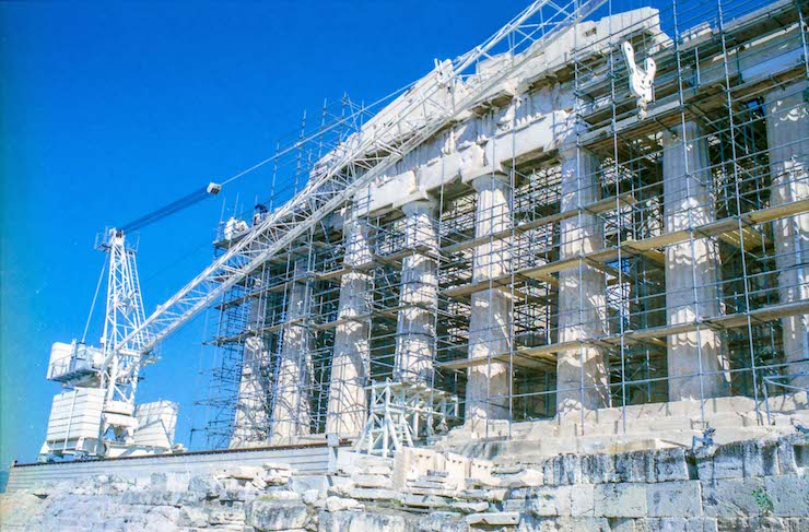 Scaffolding on the front of the Acropolis